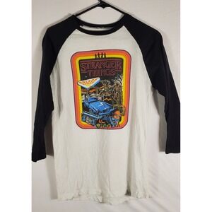 Stranger Things Graphic Raglan T Shirt White Black Kids Size S